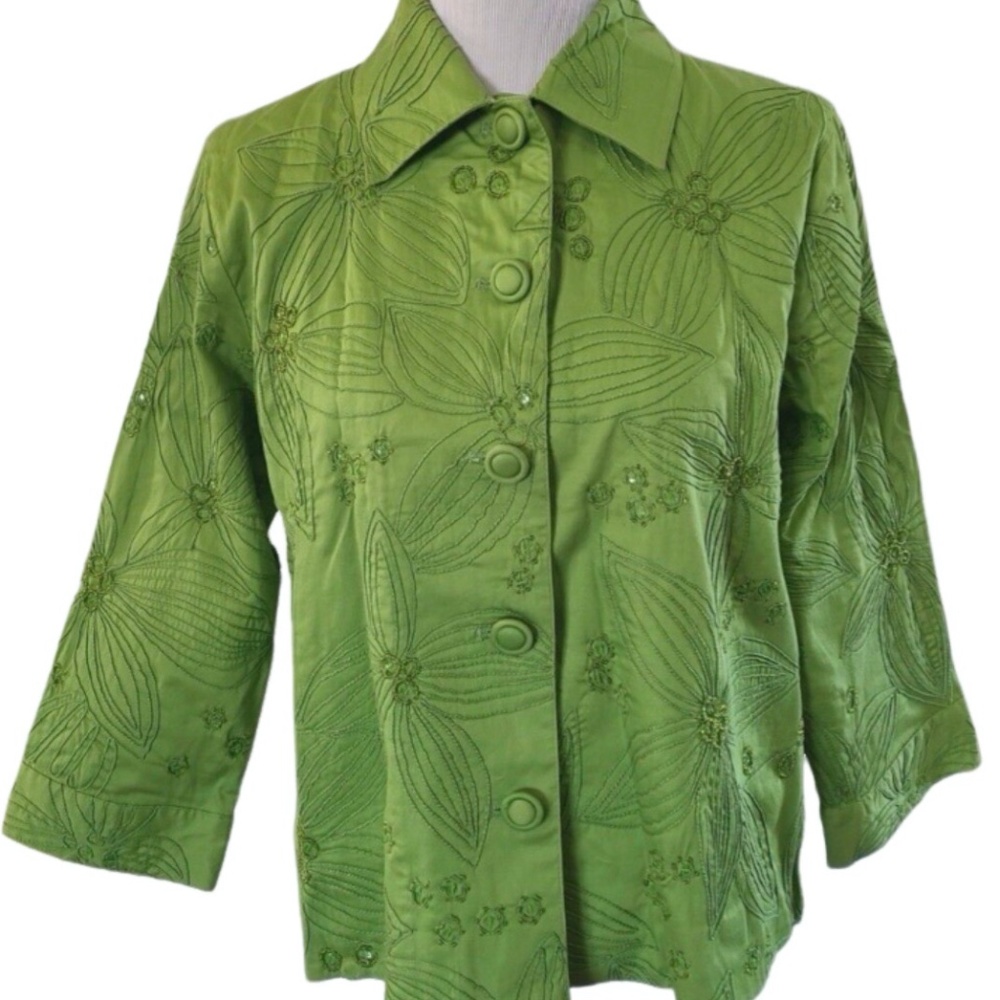 Chico’s Lime Green Embellished Jacket Sz 0 BNWOT